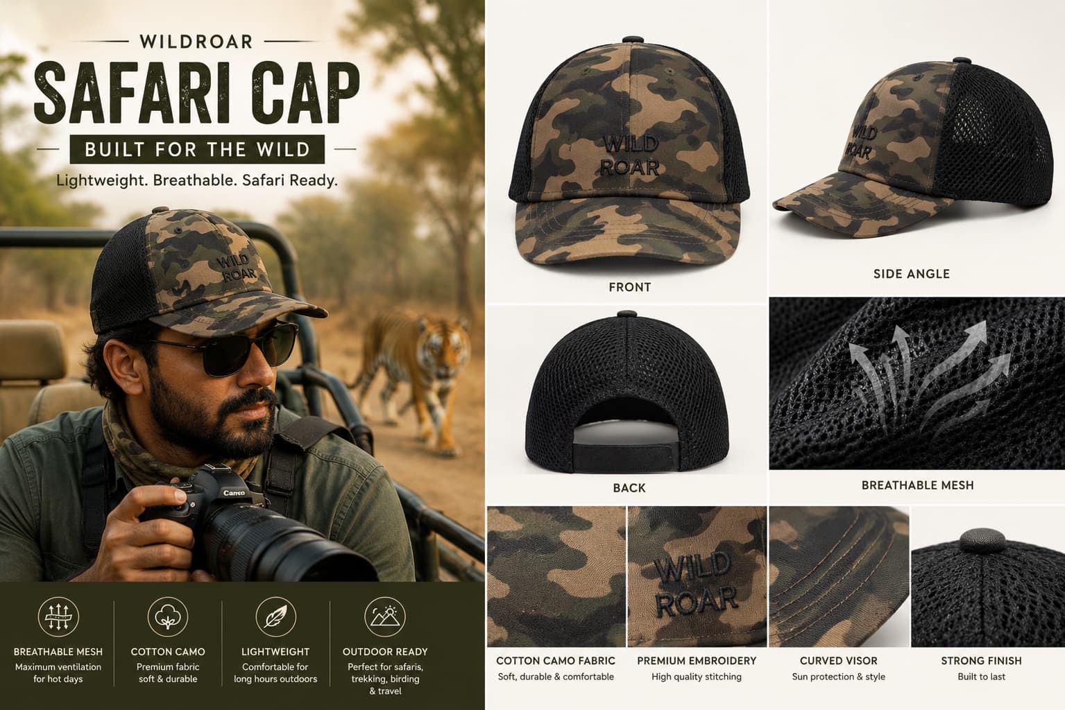 Safari Cap- Camo & Mesh- High Quality - Image 4