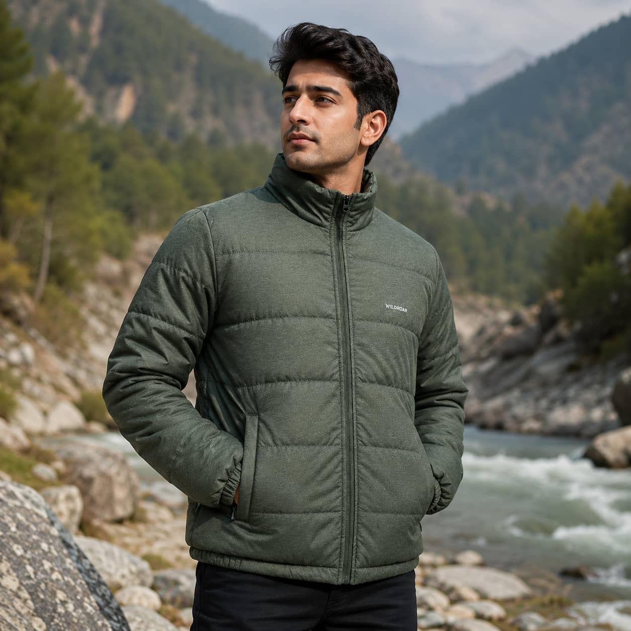 Winter Jacket- Olive Melange- Full Sleeves-Lightweight